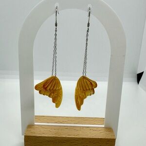 Carved Mother of Pearl | Angel Wing Drop Earrings | Iridescent South Sea Shell